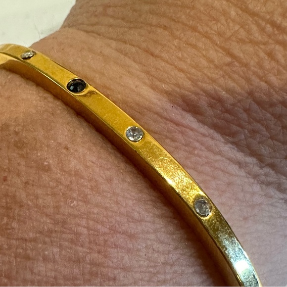LDADPR Bracelet- Bangle w/ hinged open gold tone w/ clear & black rhinestones - Picture 2 of 15